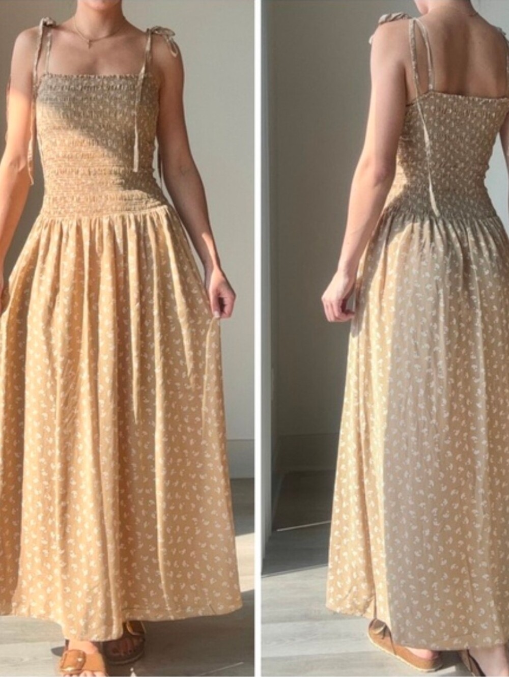 REBECCA TAYLOR Tan Silk Emmy Sleeveless Floral Maxi Dress - Picture 6 of 11
